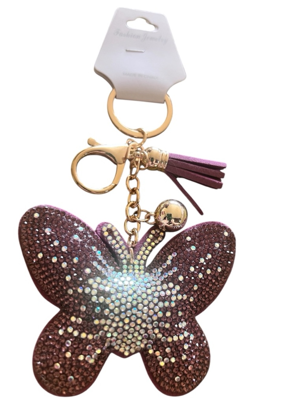 Sparkling Purple Butterfly Keychain with Tassel